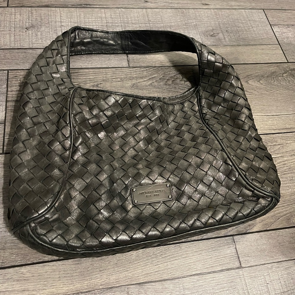 Michael Kors Stylish gray pewter Woven Leather Bag